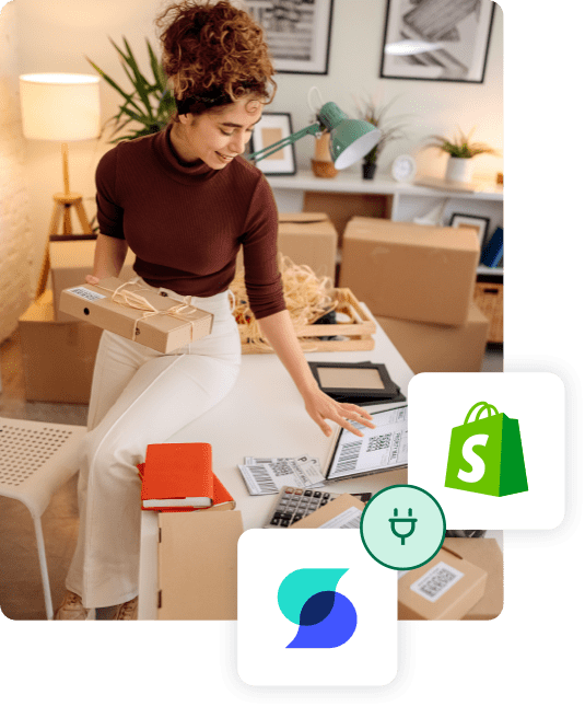 An online shop owner prepares packages sold with the SlickText and Shopify integration during BFCM