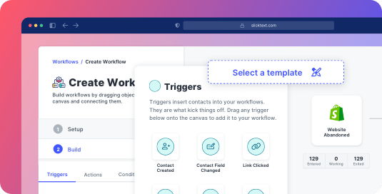 Example of the SlickText workflow builder for creating automated texting workflows