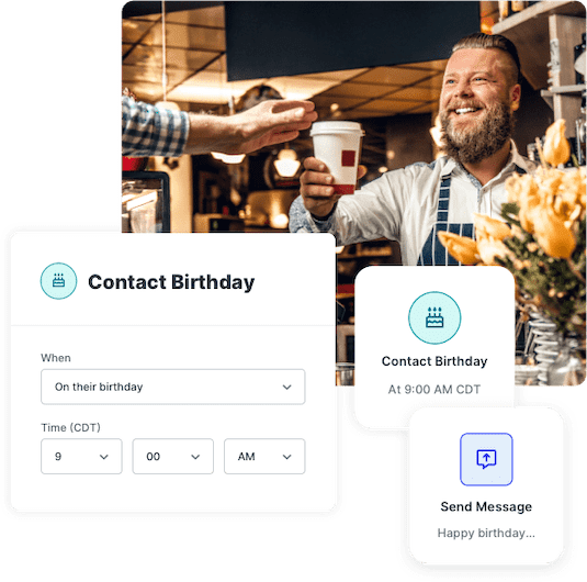 Barista handing an SMS subscriber a free drink on their birthday