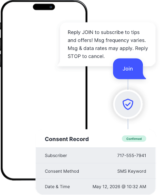 SlickText UI showing subscriber consent records captured for SMS compliance
