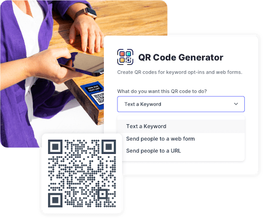Restaurant customer scanning a QR code to join an text message marketing list