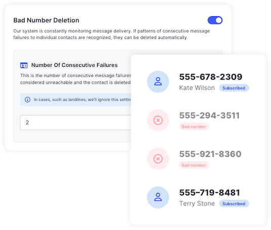 SlickText UI showing Bad Number Deletion