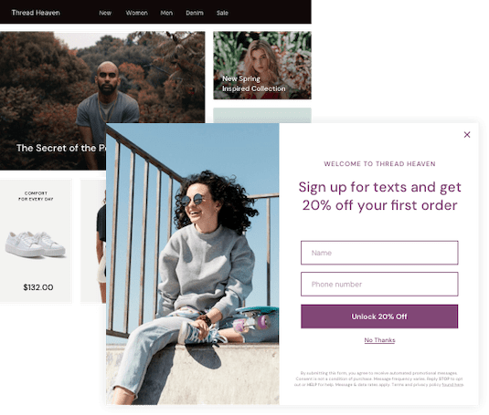 Example of a website popup to collect SMS subscribers