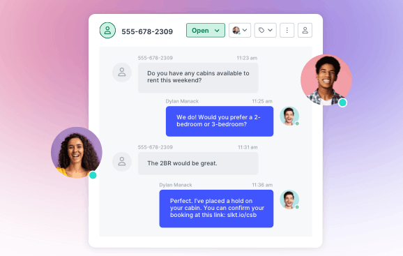 Image of a one-to-one texting conversation inside the shared inbox