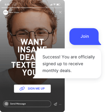 Example of a tap-to-join link that sends a keyword to sign up for an SMS list