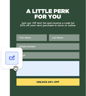 Example of a web form built in SlickText that Shopify