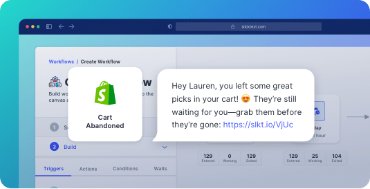 A Shopify workflow in SlickText that sends abandoned cart reminders to shoppers