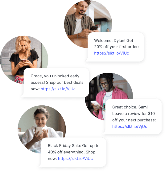 Personalized promotional text messages sent to store customers with SlickText