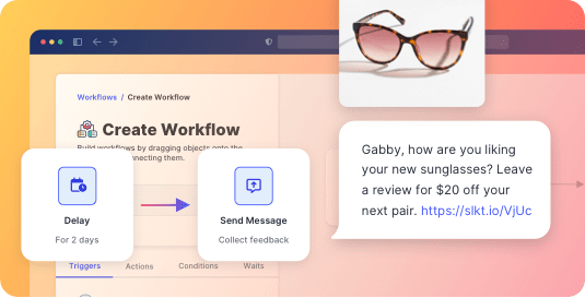 An ecommerce workflow in SlickText that automatically requests product reviews
