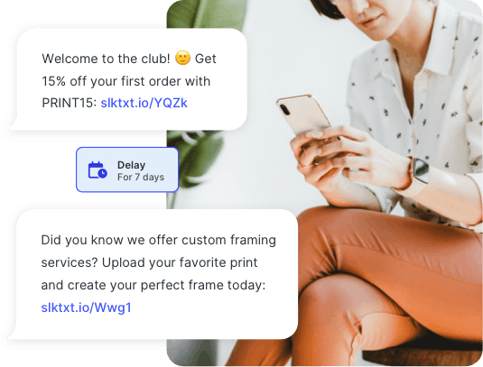 A customer receives an SMS drip campaign sent through SlickText