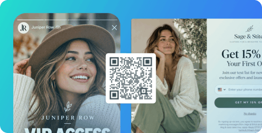 A QR code and website popup collecting new text message subscribers