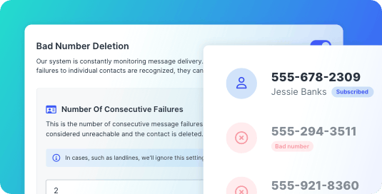 Bad Number Deletion settings flagging contacts with consecutive delivery failures