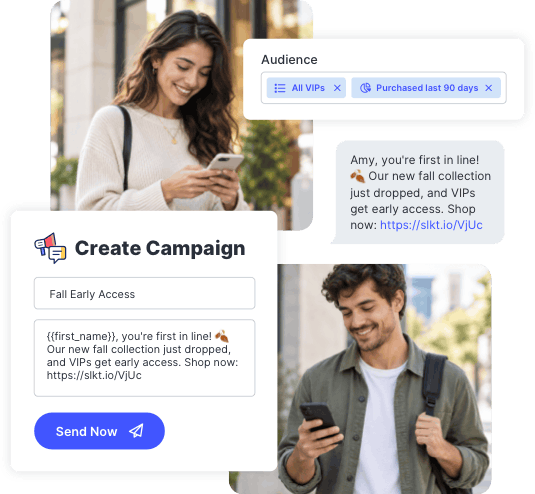 A personalized early access mass text sent to a segment of VIP customers