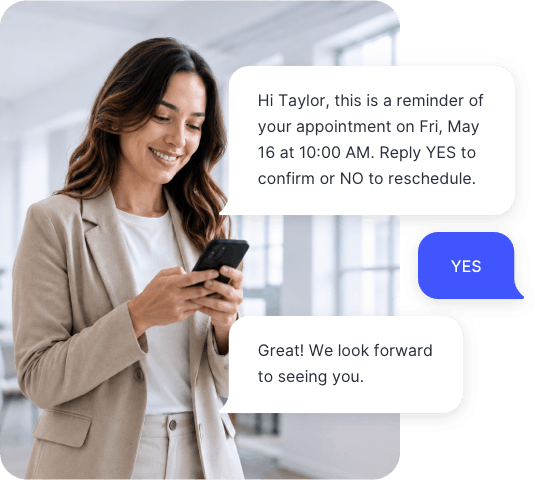 Customer receiving an appointment reminder text and replying YES to confirm