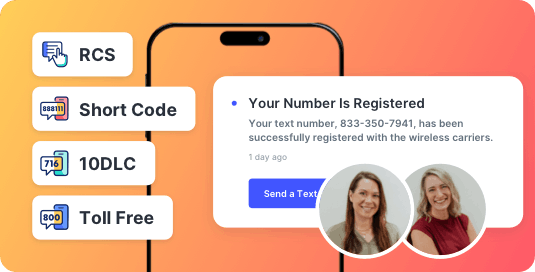 Number registration confirmation for RCS, short code, 10DLC, and toll-free numbers