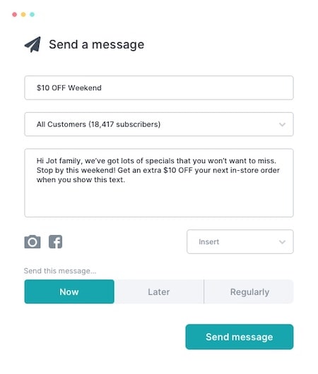 Screenshot of how to send an SMS broadcast