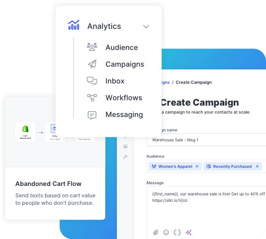 Automation tools, analytics, and an SMS campaign builder available for every SlickText user