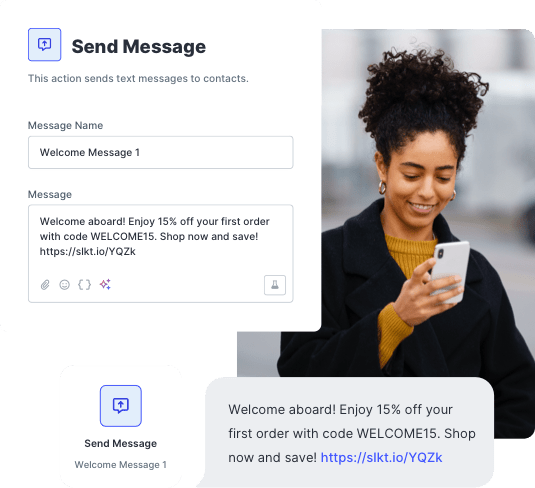 Example of a welcome message sent using SMS automation