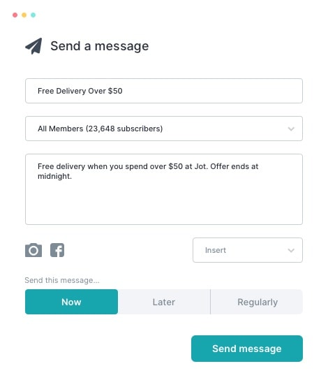 Interface for sending a text message promo