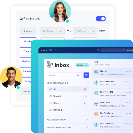 SlickText UI showing the shared inbox optimized for marketing agencies