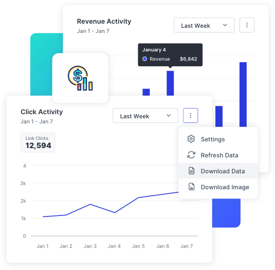 SlickText charts and graphs showing revenue activity for agencies using SMS marketing
