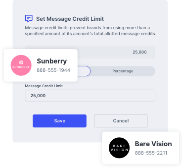 SlickText UI showing multi-brand management for SMS marketing